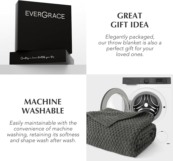 EVERGRACEHOME Chunky Chenille Knit Throw Blanket for Couch, Soft Luxurious Moss Stitch Blankets for Bed, Cozy Decorative Farmhouse Knitted Throws for Sofa, Charcoal Gray, 50" x 60"