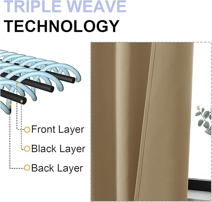 Simplebrand Ava Taupe Blackout Curtains for Bedroom 63 Inch Length 2 Panels Set, Solid Thermal Insulated Energy Saving Rod Pocket Window Treatment Curtains Blackout Drapes, W40 x L63 Inch, Taupe