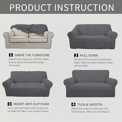 Easy-Going Stretch Chair Sofa Slipcover 1-Piece Couch Sofa Cover Furniture Protector Soft with Elastic Bottom for Kids, Pet. Spandex Jacquard Fabric Small Checks (Chair, Gray)