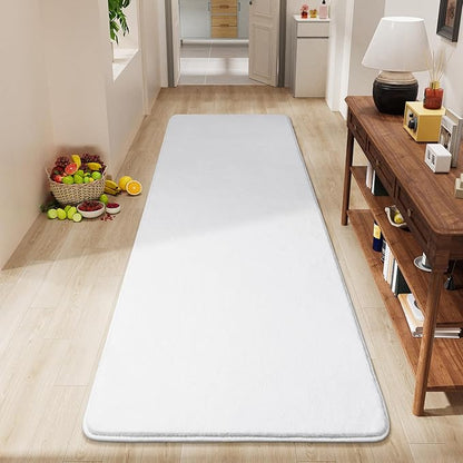 Amearea Modern Soft 2x6 Runner Rug for Hallway, White Fluffy Rug Bedroom Bedside Rugs, Non Slip Washable Memory Foam Carpet for Entrance Kitchen Living Room Decor