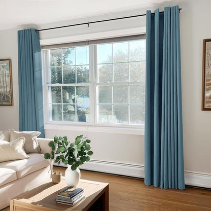 100% Blackout Shield Linen Blackout Curtains for Bedroom, Stone Blue Grommet Curtains for Living Room, Thermal Insulated Room Darkening Drapes for Nursery, Boho Home Decor, 50" W x 72" L, 2 Panels