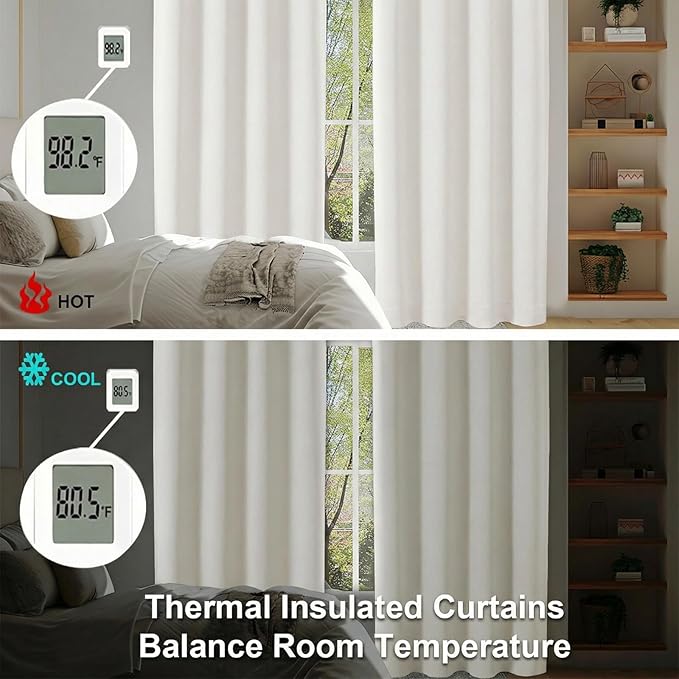 Simplebrand Ava Light Beige Light Filtering Curtains for Bedroom 84 Inch Length 2 Panels Set, Solid Thermal Insulated Privacy Nursery Window Treatment Curtains, W40 x L84 Inch, Light Beige