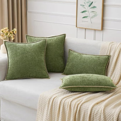 MIULEE Pack of 2 Couch Throw Pillow Covers 18x18 Inch Sage Green Farmhouse Decorative Pillow Covers with Stitched Edge Soft Chenille Solid Dyed Spring Pillow Covers for Sofa Bed Living Room