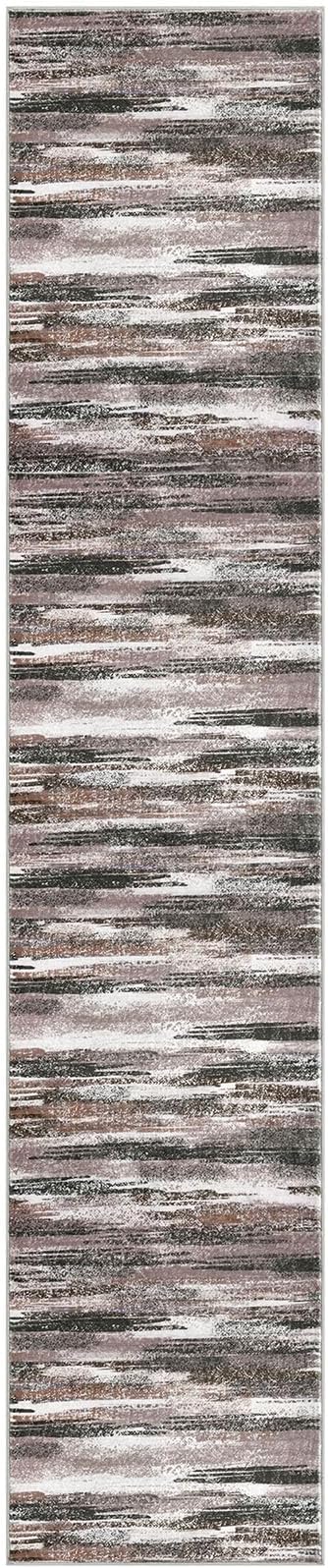 Lansny Modern Abstract Runner Rug 2x10, Dark Light Brown White Washable Long Kitchen Runner Non-Slip Soft Hallway Rug Runner Thin Print Faux Wool Carpet for Entryway Bedroom Laundry Room Indoor