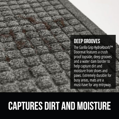 GORILLA GRIP® Ultra Absorbent Front Door Mat Outside Entrance, 47x35, Traps Dirt and Moisture, HydroABSORB Indoor Outdoor Doormat Holds Up to 6 Cups Water, Stain and Fade Resistant Welcome Mat, Grey