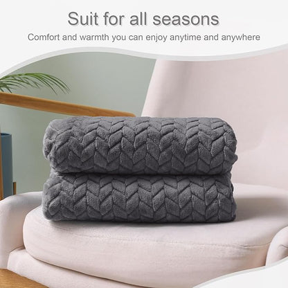 Exclusivo Mezcla Dark Grey Fleece Throw Blanket for Couch and Bed, 50x70 Inches Soft Cozy 3D Decorative Jacquard Flannel Blankets, Lightweight Fuzzy Plush Warm Throws for All Seasons