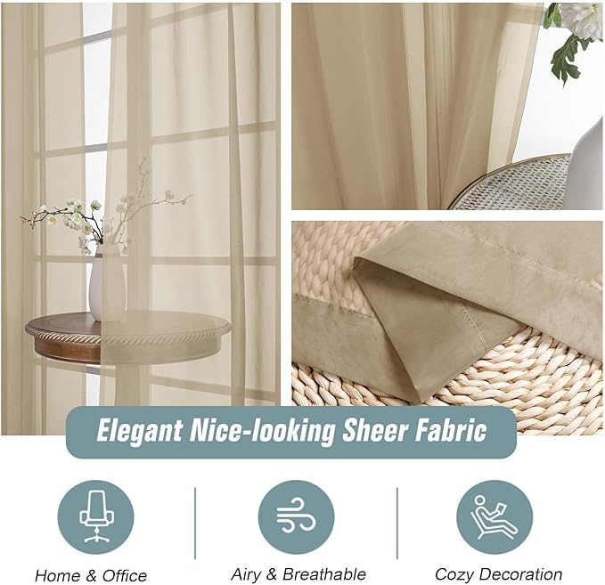 Taupe Sheer Curtains 90 Inches Long 2 Panels, Light Filtering Solid Sheer Curtains for Bedroom Living Room, Lightweight Soft Airy Window Voile Sheer Drapes, Dual Rod Pocket, 2x42Wx90L Inches