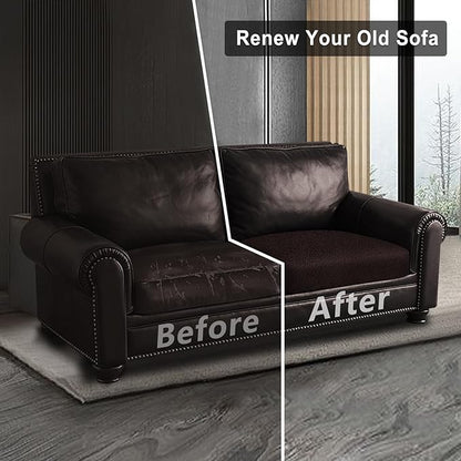 Leather Look Couch Cushion Covers Sofa Seat Slipcovers Sets Couches Furniture Protector for Sectional Armchair Loveseat Pets Kids Stretch Spandex Fabric (1 Cushion Loveseat, Chocolate)