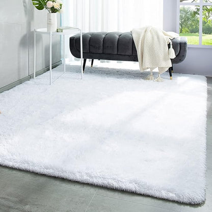 TWINNIS Super Soft Shaggy Rugs Fluffy Carpets, 4x5.9 Feet, Indoor Modern Plush Area Rugs for Living Room Bedroom Kids Room Nursery Home Decor, Upgrade Anti-Skid Rectangular Fuzzy Rug, White