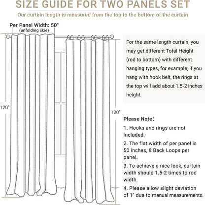 100% Blackout Shield Linen Blackout Curtains for Bedroom 120 Inches Long, Back Tab/Rod Pocket Living Room Drapes, Thermal Insulated Blackout Curtains 2 Panels Set, 50" W x 120" L, Faux Linen