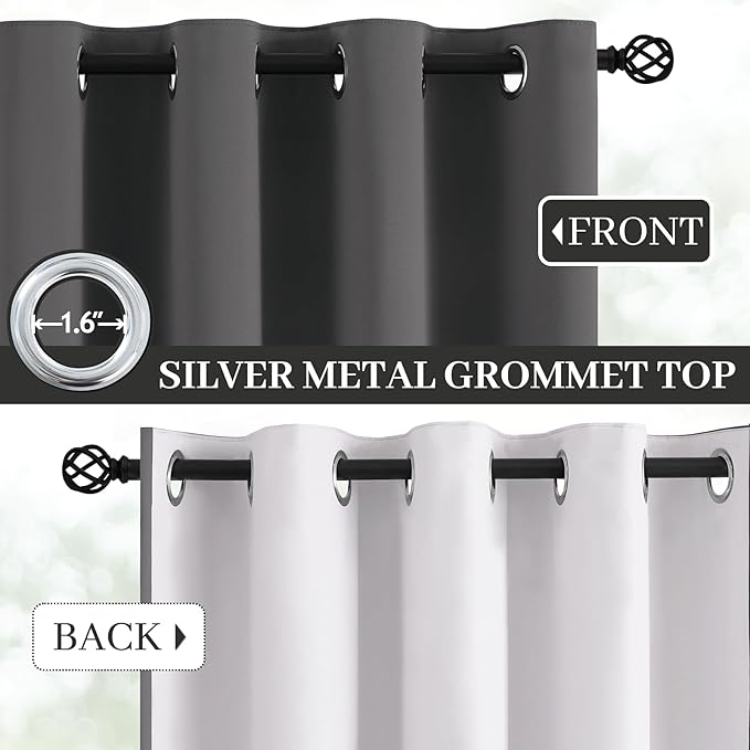 Yakamok Dove Grey 100% Blackout Curtains Grommet Window Treatments with 2 Thick Layers-Light Gray Room Darkening Thermal Insulated Drapes Set of 2 for Bedroom Living Room 52 Inches by 84 Inches length