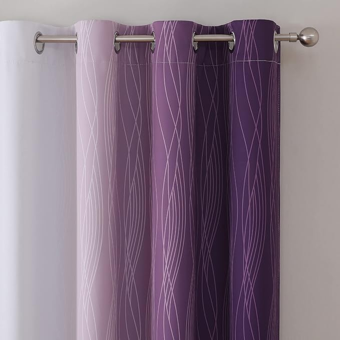 Estelar Textiler Purple and Grayish White Blackout Curtains 108 Inches Long, Thermal Insulated Drapes for Bedroom, Full Light Blocking Energy Saving Long Curtains for Living Room, 52Wx108L, 2 Panels