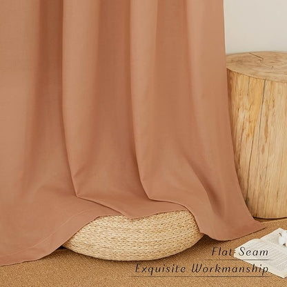 NICETOWN Flax Burnt Orange Linen Curtains for Room Divider, Grommet Top Thick Flax Semi Sheer Vertical Drapes Privacy Assured with Light Filtering for Sliding Glass Door, W68 x L84, 2 Pieces