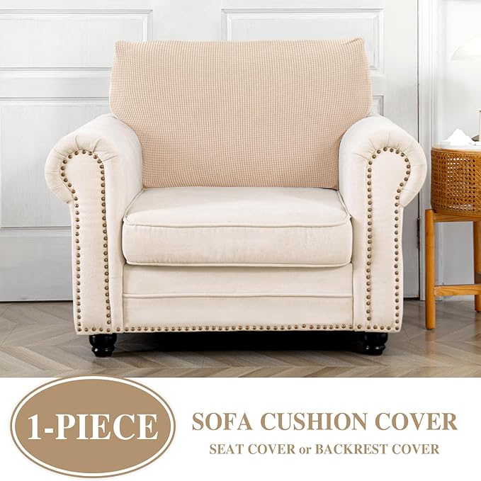 Couch Cushion Cover Seat Cushion Cover Stretch Armchair Cover Separate Sectional Sofa Slipcovers Furniture Protector(1 Piece for Seat or Sofa Backrest, Natural)