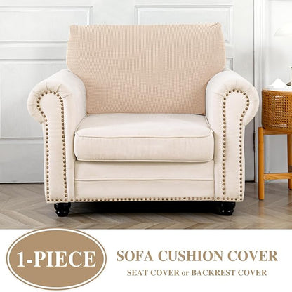 Couch Cushion Cover Seat Cushion Cover Stretch Armchair Cover Separate Sectional Sofa Slipcovers Furniture Protector(1 Piece for Seat or Sofa Backrest, Natural)