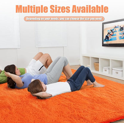 Shag Area Rug for Bedroom 5x8,Orange Fluffy Area Rugs for Living Room,Soft Fuzzy Rug Non-Shedding Indoor Plush Carpet for Kids Bedroom Nursery Dorm Home Decor
