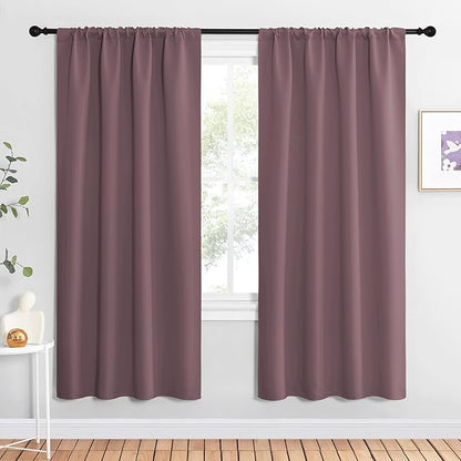 NICETOWN Dry Rose Blackout Curtains for Living Room - Triple Weave Home Decoration Thermal Insulated Solid Rod Pocket Blackout Drapes for Bedroom(Set of 2, 42 x 72 Inch)