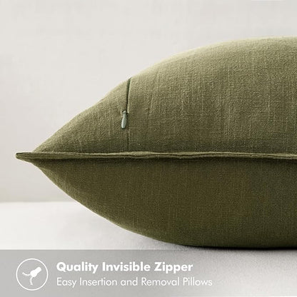 MIULEE Decorative Linen Pillow Covers 20x20 Inch Green Boho Farmhouse Neutral Couch Throw Pillows for Bed Pack of 2 Accent Outdoor Pillowcase Modern Sofa Cushion Livingroom Home Decor