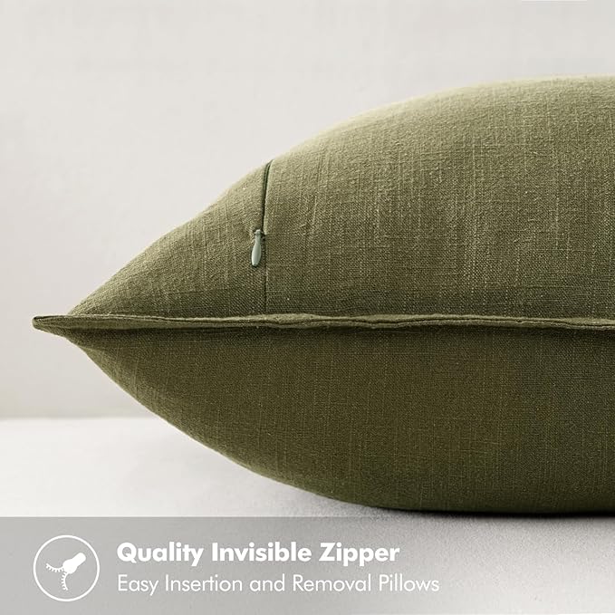 MIULEE Decorative Linen Euro Sham Pillow Covers 26x26 Inch Green Boho Farmhouse Neutral Couch Throw Pillows for Bed Pack of 2 Accent Outdoor Pillowcase Modern Sofa Cushion Livingroom Home Decor