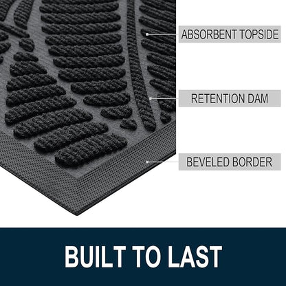 Colorxy Waterproof Doormat, Sturdy Natural Rubber Front Indoor Mat, Non Slip Low Profile Indoor Outdoor Door Mats, Stain and Fade Resistant Floor Mat, Easy Clean Patio Entrance Mat, 59''x20'', Black