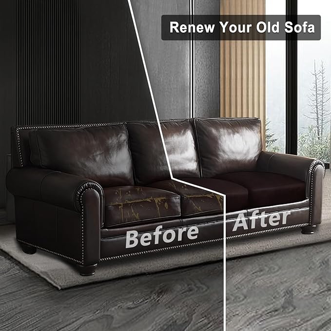 Leather Look Couch Cushion Covers Sofa Seat Slipcovers Sets Couches Furniture Protector for Sectional Armchair Loveseat Pets Kids Stretch Spandex Fabric (3 Cushion Sofa, Chocolate)