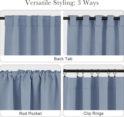 PONY DANCE Short Blackout Curtains Set - Nursery Short Curtain Panels Thermal Insulated Window Treatments Back Tab/Rod Pocket Light Blocking for Bedroom, 42 Wide 45 Long, Pigeon Blue, 2 Panels