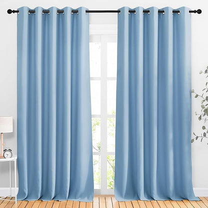 NICETOWN Blackout Draperies Curtains Panels - Window Treatment Thermal Insulated Solid Grommet Blackout Curtains/Panels/Drapes for Bedroom (Blue, Set of 2, 66 by 90 Inch)