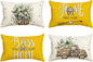 AVOIN colorlife Bless Our Home Farmhouse Eucalyptus Leaves Throw Pillow Covers, 12 x 20 Inch Yellow Truck Home Sweet Cushion Case Decorations Set of 4