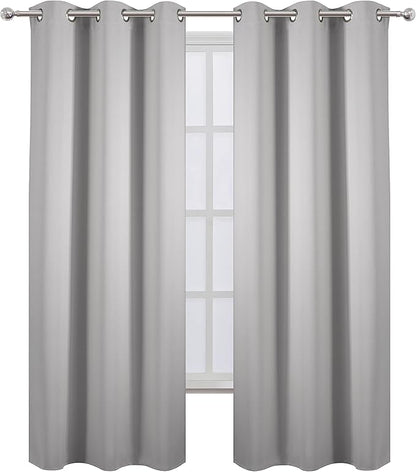 LEMOMO Light Grey Blackout Curtains 34 x 84 Inch Length/Set of 2 Curtain Panels/Thermal Insulated Room Darkening Blackout Curtains for Bedroom