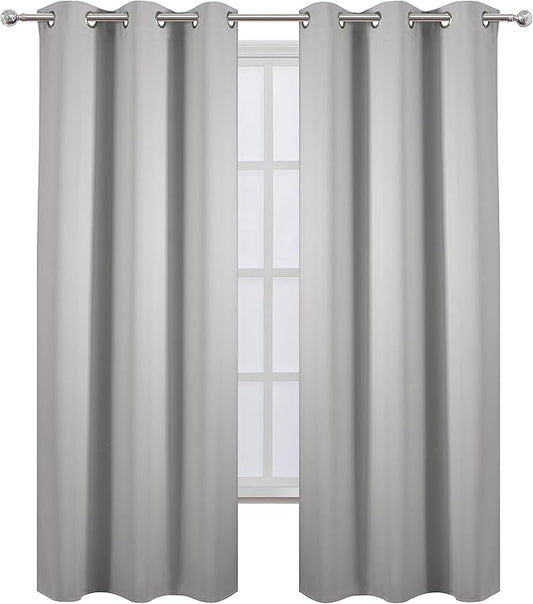 LEMOMO Light Grey Blackout Curtains 34 x 84 Inch Length/Set of 2 Curtain Panels/Thermal Insulated Room Darkening Blackout Curtains for Bedroom