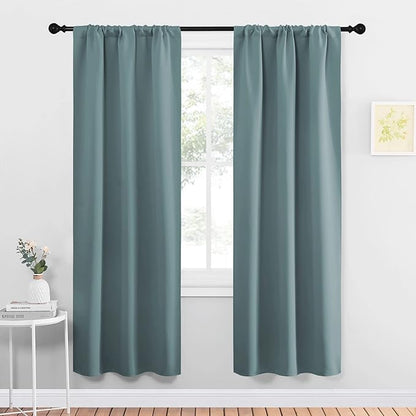 NICETOWN Greyish Blue Blackout Curtains Panels for Window, Thermal Insulated Rod Pocket Blackout Drapes/Draperies for Living Room (2 Panels, W34 x L72 inches)