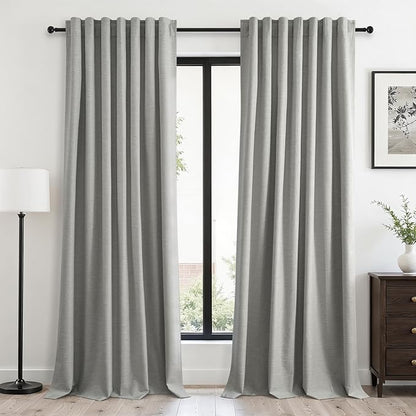 Topfinel 102 Inches Long Linen Blackout Curtains for Bedroom Living Room 100% Black Out Thermal Insulated Ring Hooks Room Darkening Drapes Dark Grey Curtain with Back Tab Rod Pocket 52x102 2 Panels