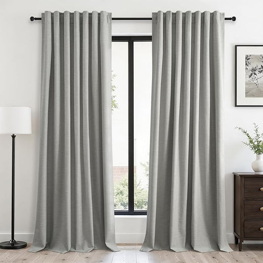Topfinel 102 Inches Long Linen Blackout Curtains for Bedroom Living Room 100% Black Out Thermal Insulated Ring Hooks Room Darkening Drapes Dark Grey Curtain with Back Tab Rod Pocket 52x102 2 Panels