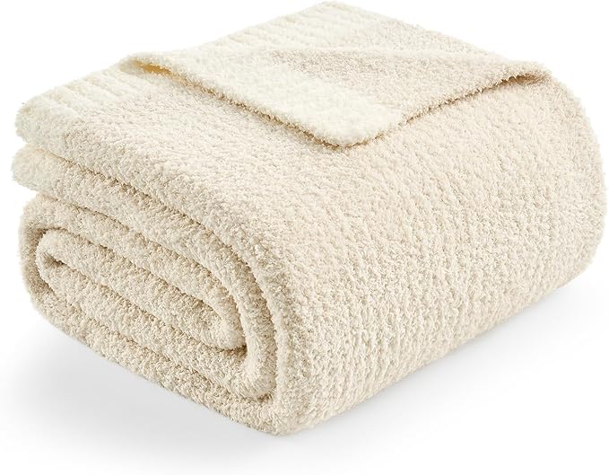 Snuggle Sac Ultra Soft Ivory Bedding Blanket Twin XL, Warm Fluffy Microfiber Blankets for Bed, Living Room, Oversized Bed Blanket Dupes, Heather Ivory, 66x90 inches