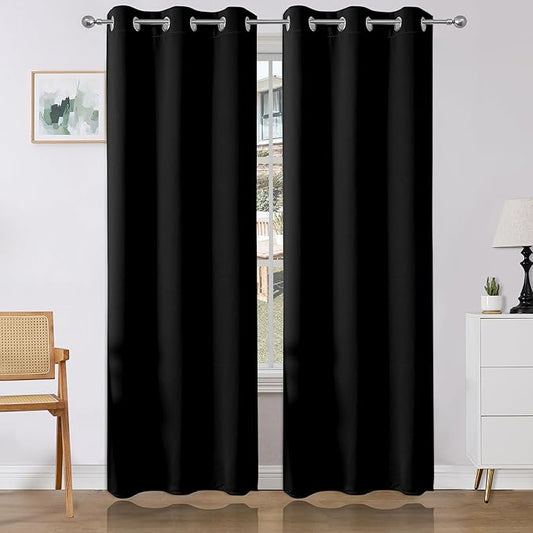 Joydeco Blackout Curtains 84 Inch Length 2 Panels Set, Thermal Insulated Long Curtains& Drapes 2 Burg, Room Darkening Drapes for Bedroom Living Room (Black, W37 x L84 Inch)