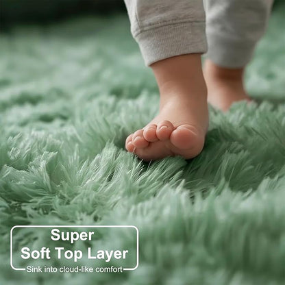 Amdrebio Sage Green Round Rug 6Ft for Living Room Bedroom, Fluffy Furry Circle Rugs for Nursery, Classroom, Baby Kids Room Decor, Cute Shaggy Area Rug for Teen Boys, Fuzzy Plush Light Mint Carpet