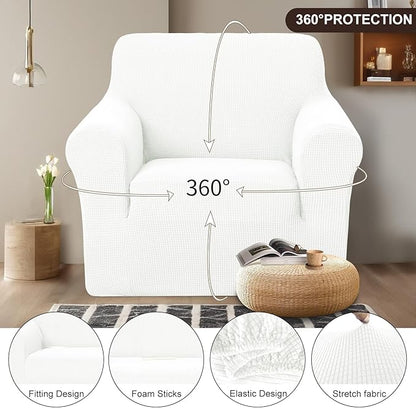 U-NICE HOME Stretch Recliner Chair Cover, Pet Friendly Armchair Slipcover Furniture Protector, Washable Couch Cover, Ivory White