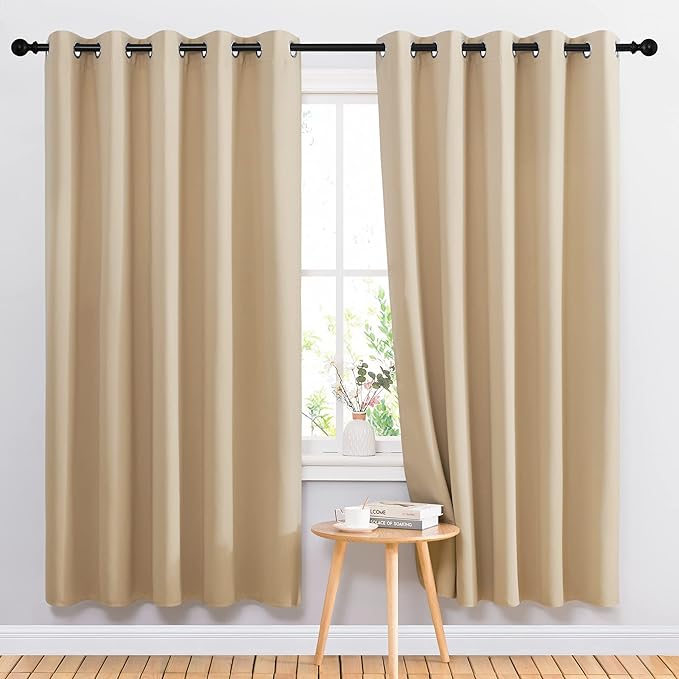 NICETOWN Blackout Draperies Curtains Panels - Window Treatment Thermal Insulated Solid Grommet Blackout Curtains/Panels/Drapes for Bedroom (Biscotti Beige, Set of 2, 66 by 72 Inch)