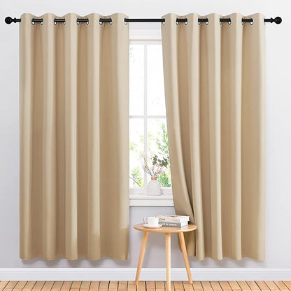 NICETOWN Blackout Draperies Curtains Panels - Window Treatment Thermal Insulated Solid Grommet Blackout Curtains/Panels/Drapes for Bedroom (Biscotti Beige, Set of 2, 66 by 72 Inch)