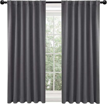 Deconovo Blackout Curtains, Thermal Insulated, W52 x L45 2 Panels, Back Tab, Machine Washable, Room-Darkening Drapes for Bedroom/Living Room Dark Grey