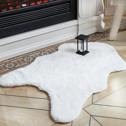 ThreadGlobe Fluffy Faux Rabbit Fur Rug 2'x3', Ultra Soft & Non-Slip Small Rugs for Bedroom, Living Room, Nursery, No Shedding Machine Washable Rug, White, 2x3 Ft