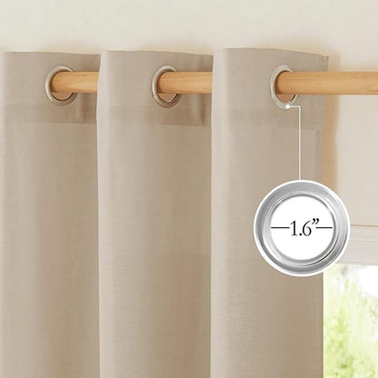 NICETOWN Linen Flax Semi Sheer Curtains 94" Length, Grommet Window Treatments Privacy Added with Light Penetration Vertical Drapes for Loft/Home Office, Taupe, W55 x L94, 2 Panels