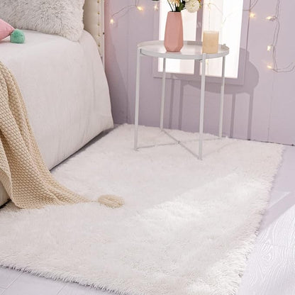TWINNIS Super Soft Shaggy Rugs Fluffy Carpets 3x5 Feet, Indoor Modern Plush Area Rugs for Living Room Bedroom Kids Room Nursery Home Decor, Upgrade Anti-Skid Rectangular Fuzzy Rug, Cream White