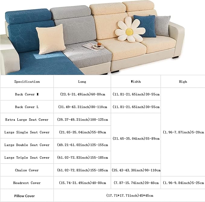 Couch Cushion Covers for Sofa Couch Covers Wear-Resistant Universal Sofa Cover Washable Stretch for Sectional Slipcovers (Texture-Sea Blue,Extra Large Single Seat Cover)