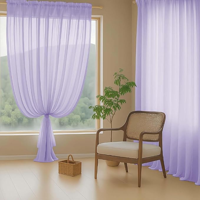 Lavender Sheer Curtains for Window 72 inches Long 2 Panels Set, Soft Airy Modern Light Filtering Sheer Curtains for Living Room Bedroom, Dual Rod Pocket Solid Window Drapes, 2x42Wx72L inches