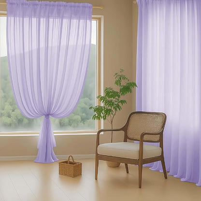 Lavender Sheer Curtains for Window 72 inches Long 2 Panels Set, Soft Airy Modern Light Filtering Sheer Curtains for Living Room Bedroom, Dual Rod Pocket Solid Window Drapes, 2x42Wx72L inches