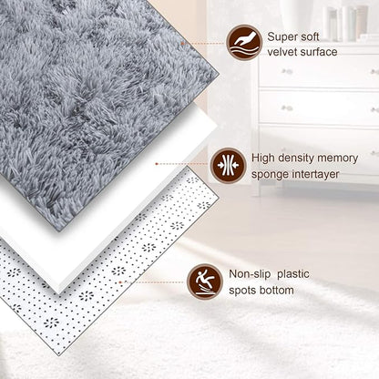 TWINNIS Super Soft Shaggy Rugs Fluffy Carpets, 4x5.9 Feet, Indoor Modern Plush Area Rugs for Living Room Bedroom Kids Room Nursery Home Decor, Upgrade Anti-Skid Rectangular Fuzzy Rug, Grey