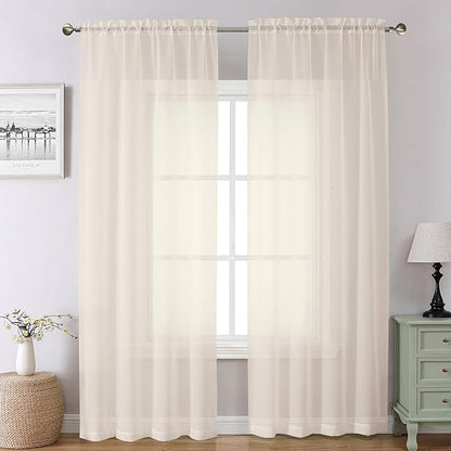 Chyhomenyc Cream Sheer Curtains 96 Inches Long - Light Filtering Solid Voile Window Panel Drapes for Bedroom, Elegant Soft Breathable Living Room Sheer Curtains, Each 42Wx96L Inch, 2 Panels