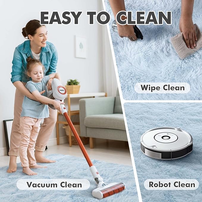 4x6 Ft Shag Rugs for Bedroom Living Room, Ultra Soft Fluffy Furry Area Rugs for Indoor Floor, Aesthetic Carpet for Kids Home Decor (Light Blue)