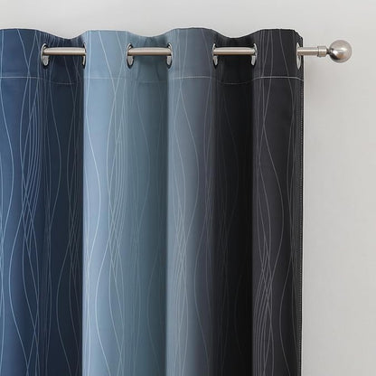 Estelar Textiler Black and Navy Blue Gradient Blackout Curtains for Bedroom 96 Inch Length, Thermal Insulated Ombre Drapes, Full Light Blocking Energy Saving Curtains for Living Room,52Wx96L,2 Panels